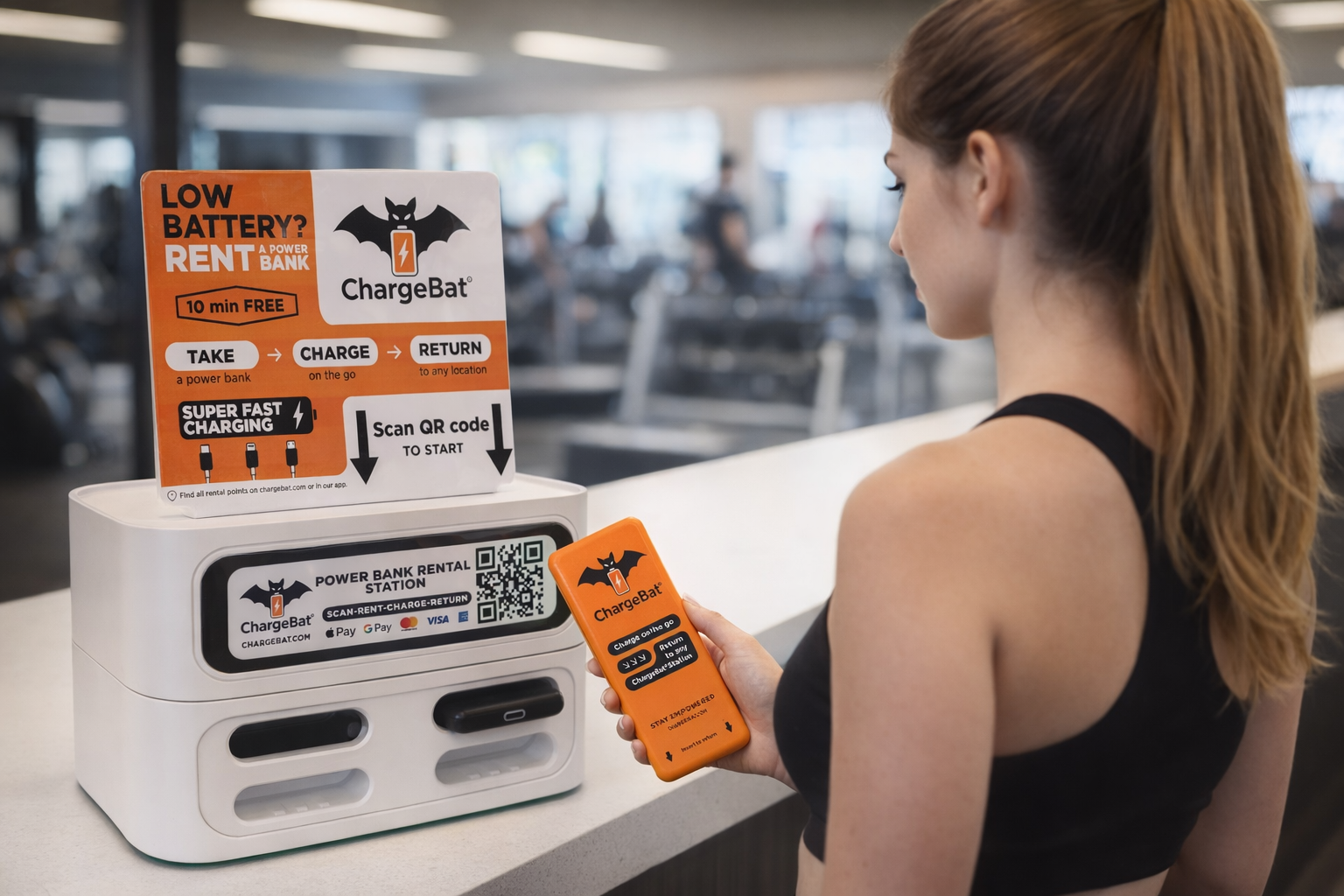 Place this power bank to a gym reception make sure (1)