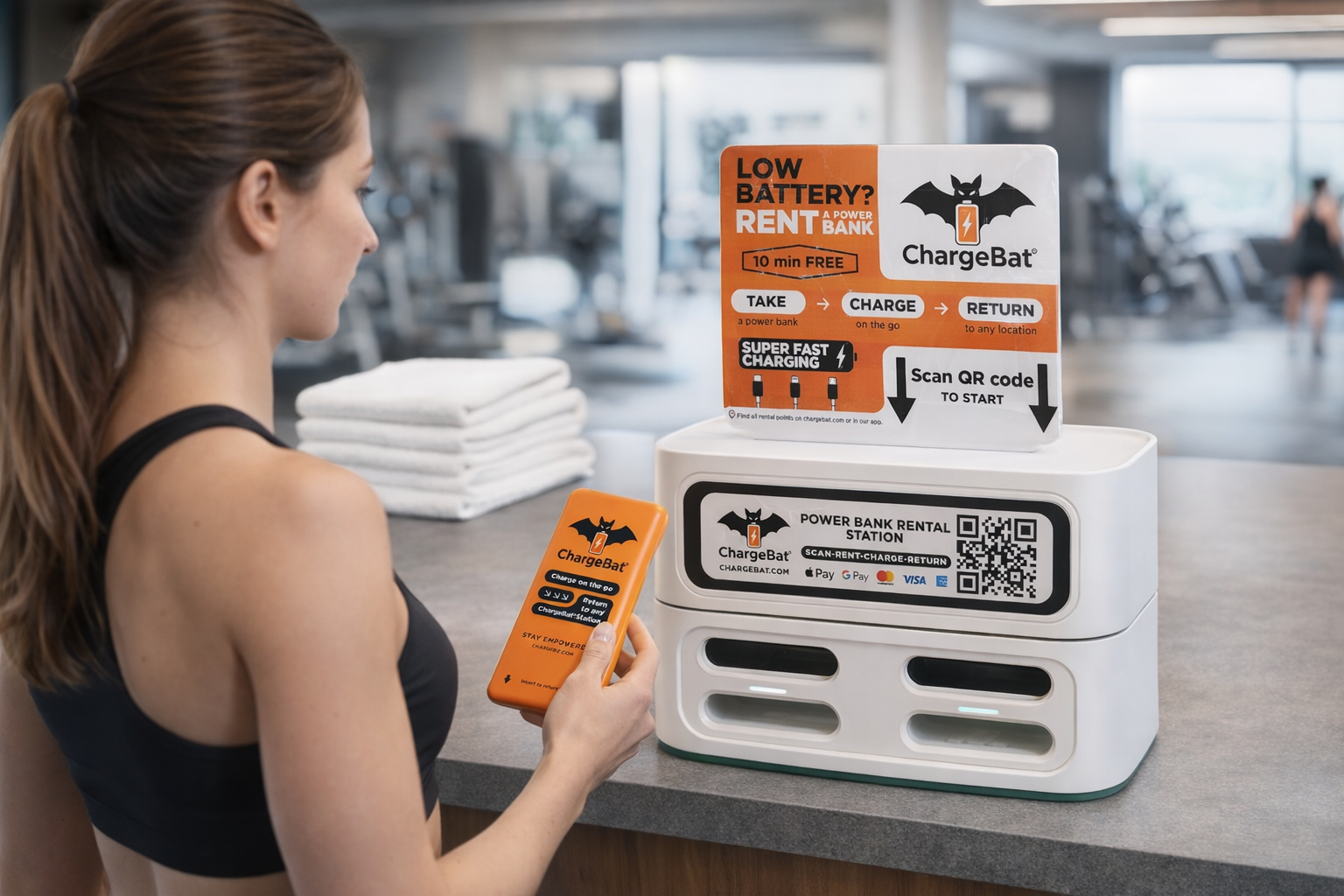 Place this power bank to a gym reception make sure (2)